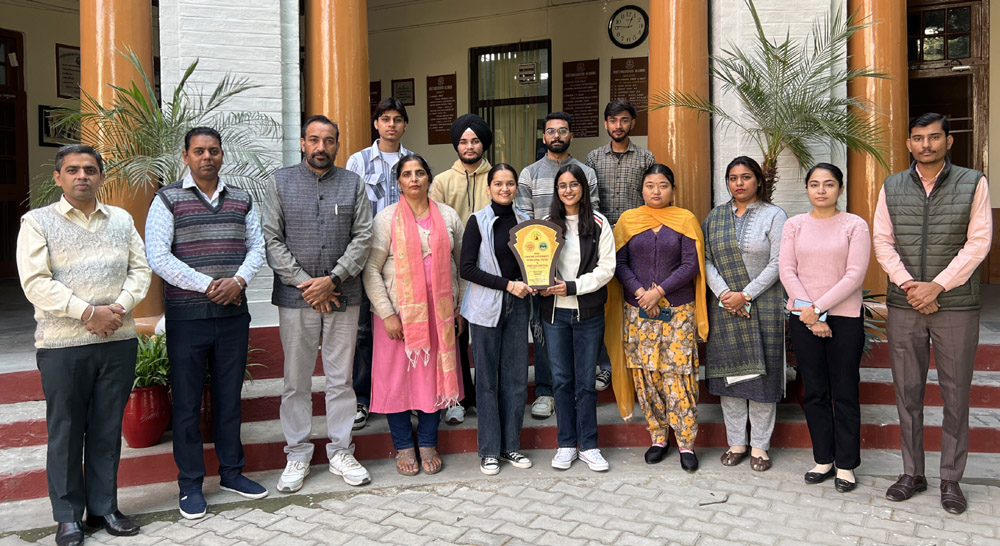 Students of Khalsa College Mahilpur who came first in the skit category in the inter-zonal competition were honored